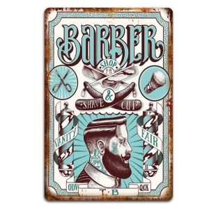 Tranh thiếc 40x30cm - Barber shop Shave & Cut  YC34-3211