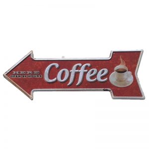 Mũi Tên Dập Nổi 16x45cm Here Open 24h Coffee YC-08