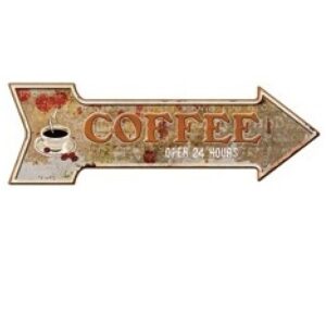 Mũi Tên Dập Nổi 16x45cm Coffee Open 24 hours  YC-28