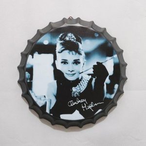 Audrey Hepburn 35cm tin beer cap retro decor