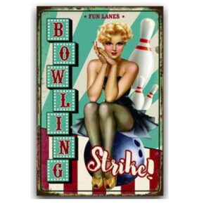 Tranh thiếc retro 40x30cm - Bowling Girl Strike YC34-16750