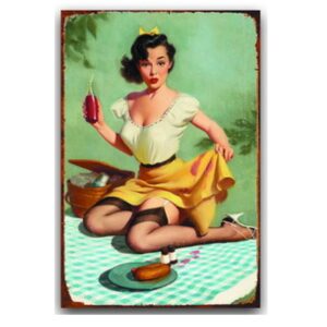 Tranh thiếc 30x40cm - Sausage & Beautiful Girl YC34-3025