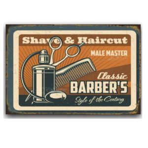 Tranh thiếc Barbershop 40x30cm - Shave & Haircut YC-3684