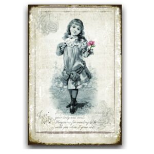 Tranh thiếc retro 30x40cm - A Little Girl & Rose YC-388