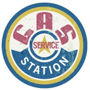 Tranh thiếc hình tròn 30cm - Gas Service Station YCR-103