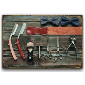 Tranh thiếc Barber shop Tools 30x20cm - YC23-3227