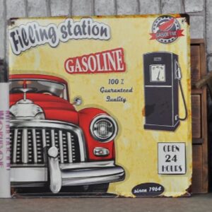 Tranh thiếc retro 30x30cm Filling Station Gasoline KM33-3009