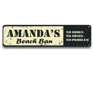 Tranh thiếc retro 40x10 Amanda's Beach Ban  CT-164